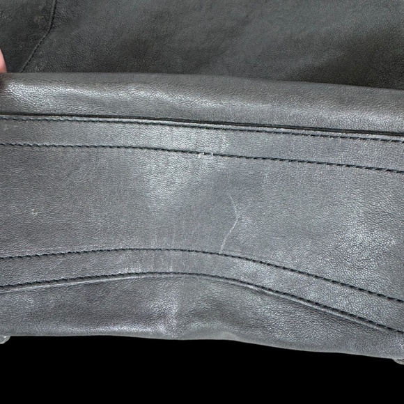 Johnny Was‎ Large Ariana Deep Graphite Grey Italian Goat Leather Fringed Tote - Picture 8 of 11